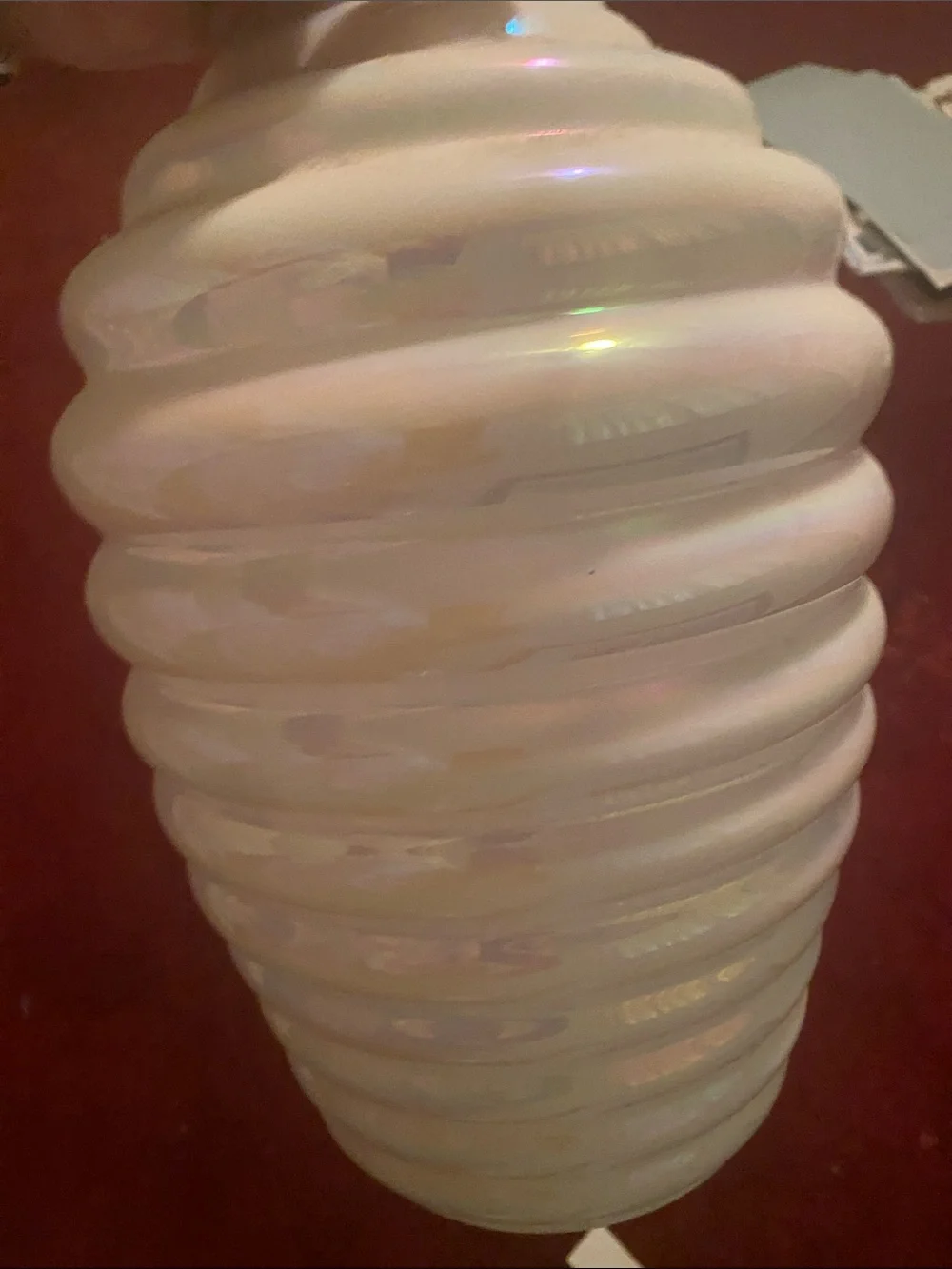 Vintage Iridescent White Ribbed Ceramic Vase Pair - Unbranded